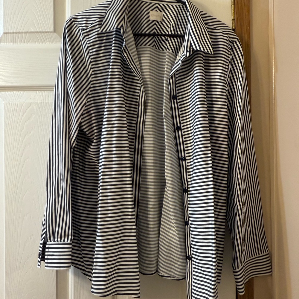 Chico's Black and White Striped Blazer
